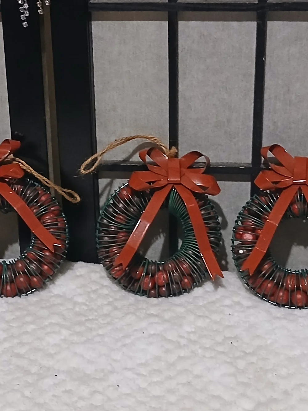 Festive Red Mini Wreath Ornament with Bow -